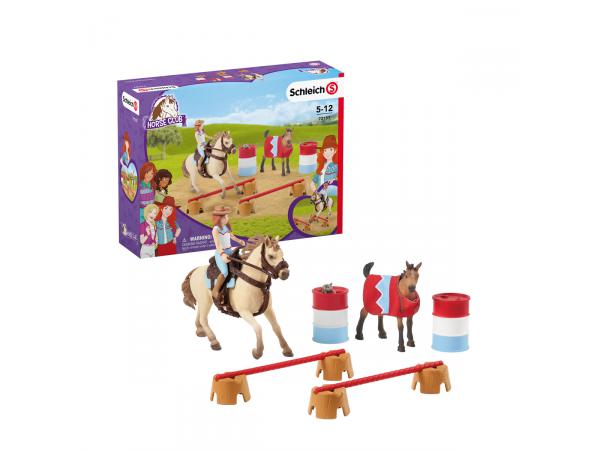 Schleich Club de cheval, jouets pour filles et garçons, ensemble de chevaux  de pur-sang anglais avec jouet et accessoires, 4 pièces, à partir de 5 ans
